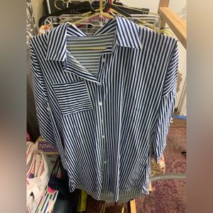 Lightweight true blue striped button up